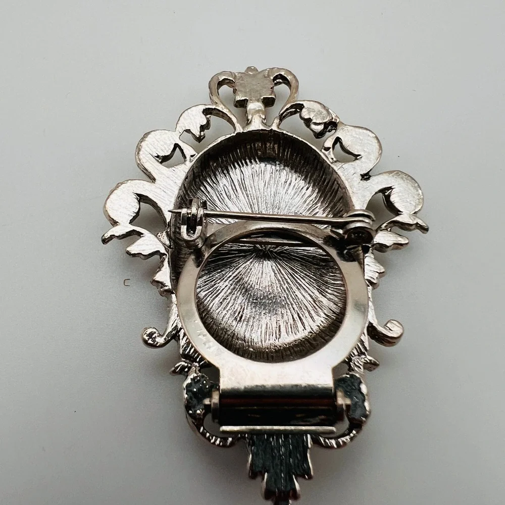 Vintage Ornate Scroll Brooch Scarf Clip Dual Purpose Silver Tone Victorian Style